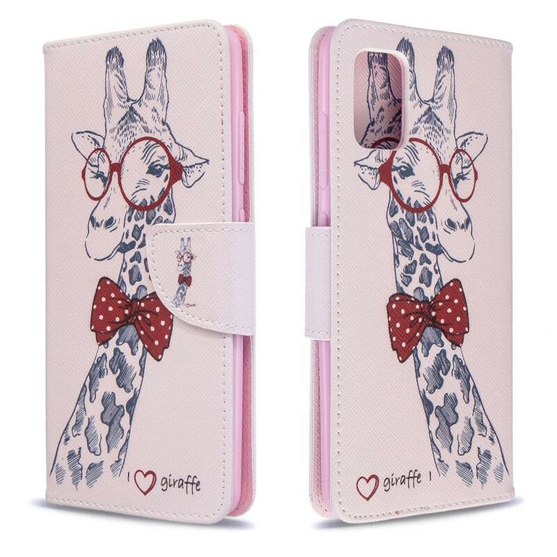Capa De Couro Para Samsung Galaxy A51 Girafa Inteligente