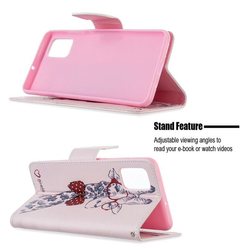 Capa De Couro Para Samsung Galaxy A51 Girafa Inteligente