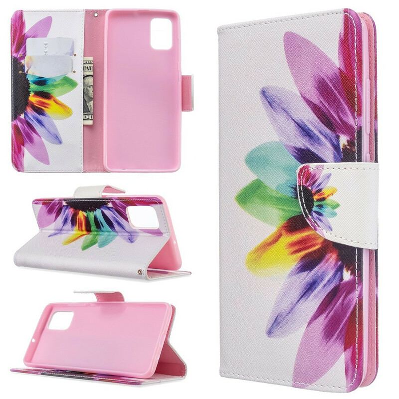 Capa Em Pele Para Samsung Galaxy A51 Flor Aquarela