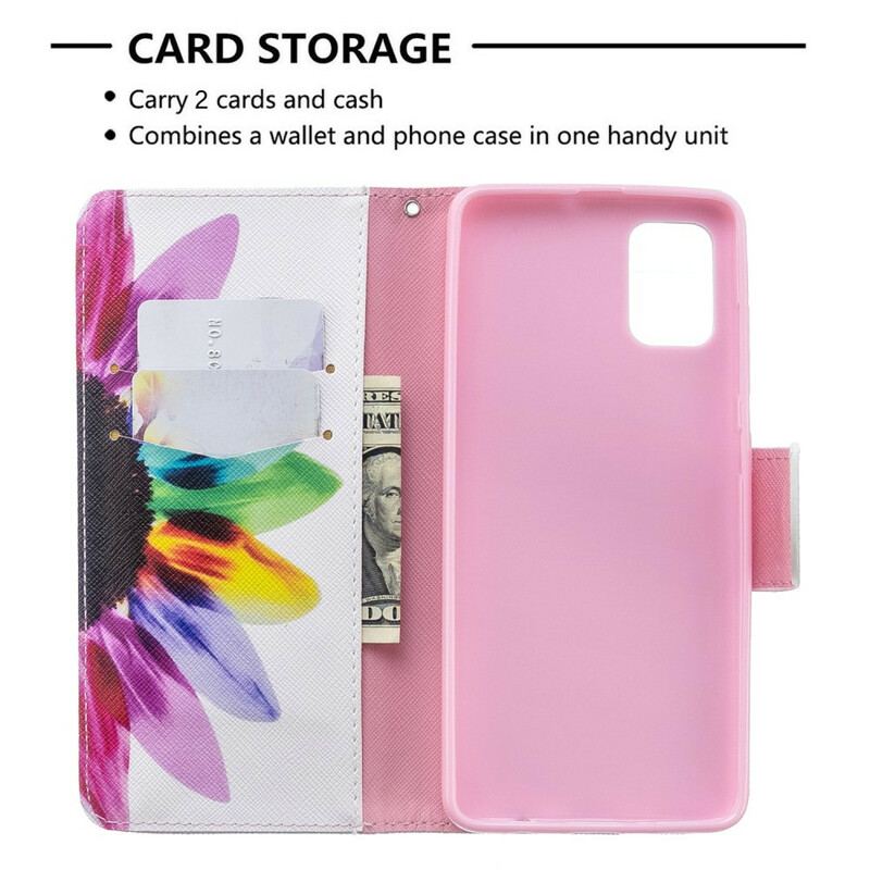 Capa Em Pele Para Samsung Galaxy A51 Flor Aquarela