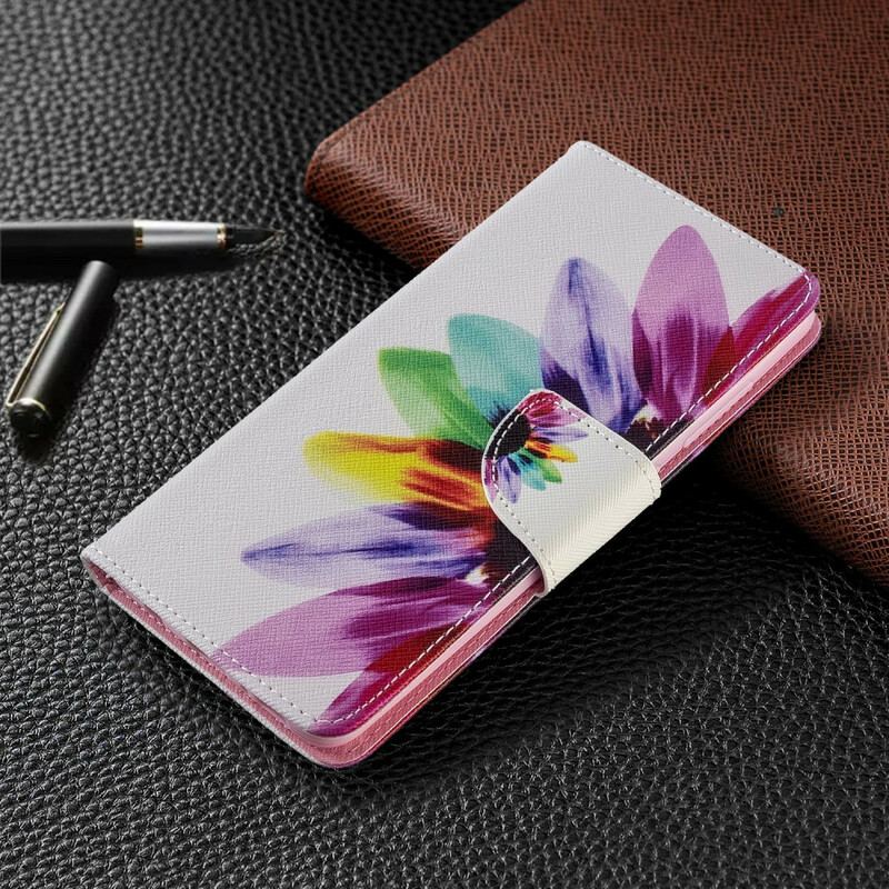 Capa Em Pele Para Samsung Galaxy A51 Flor Aquarela