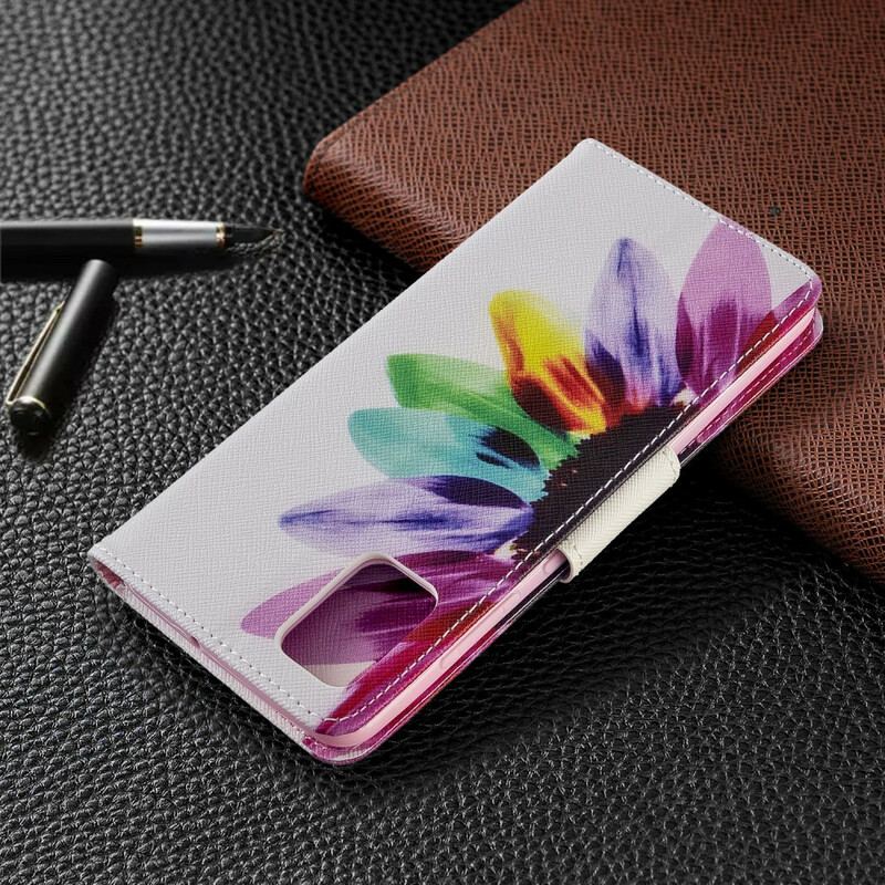 Capa Em Pele Para Samsung Galaxy A51 Flor Aquarela