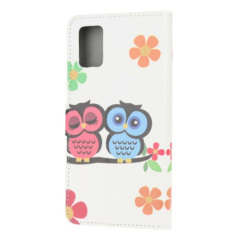 Capa Em Pele Para Samsung Galaxy A51 Par De Corujas