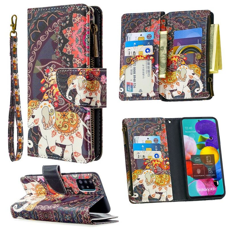 Capa Flip Para Samsung Galaxy A51 Bolso Elefante Com Zíper