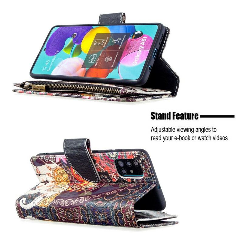 Capa Flip Para Samsung Galaxy A51 Bolso Elefante Com Zíper