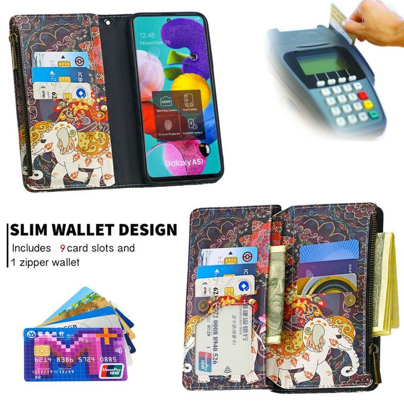 Capa Flip Para Samsung Galaxy A51 Bolso Elefante Com Zíper