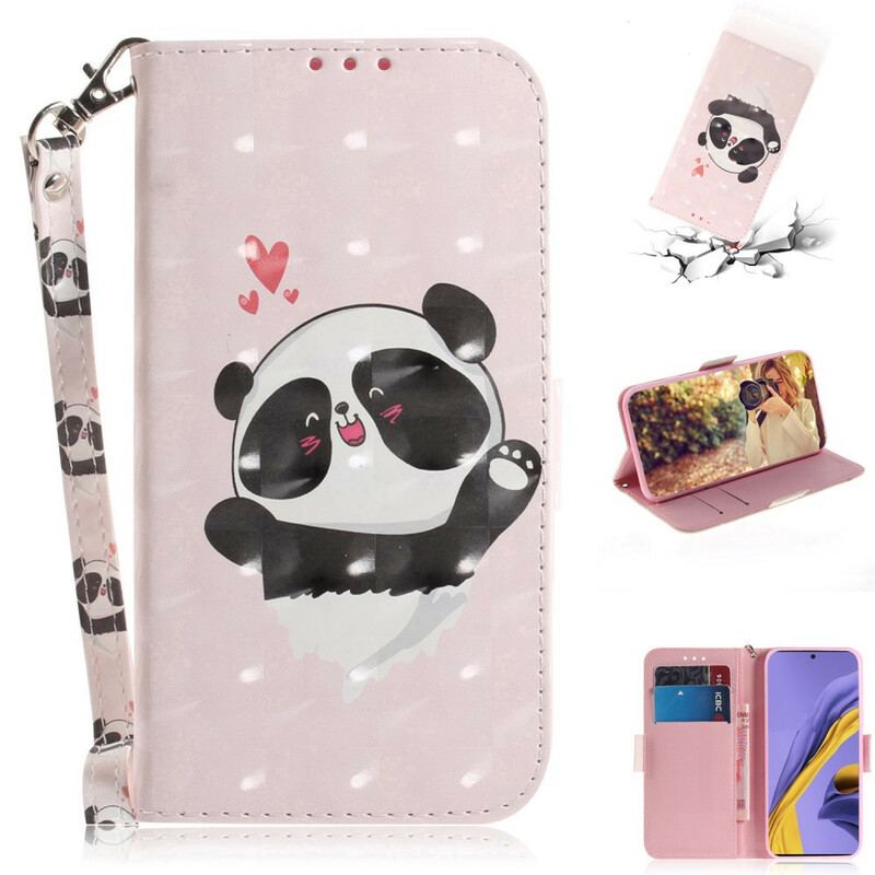 Capa Flip Para Samsung Galaxy A51 De Cordão Panda Love Com Cordão