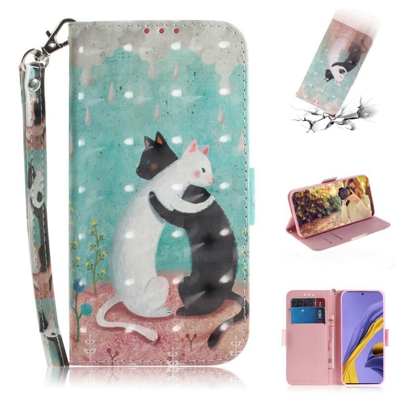 Capa Flip Para Samsung Galaxy A51 De Cordão Strappy Cat Friends