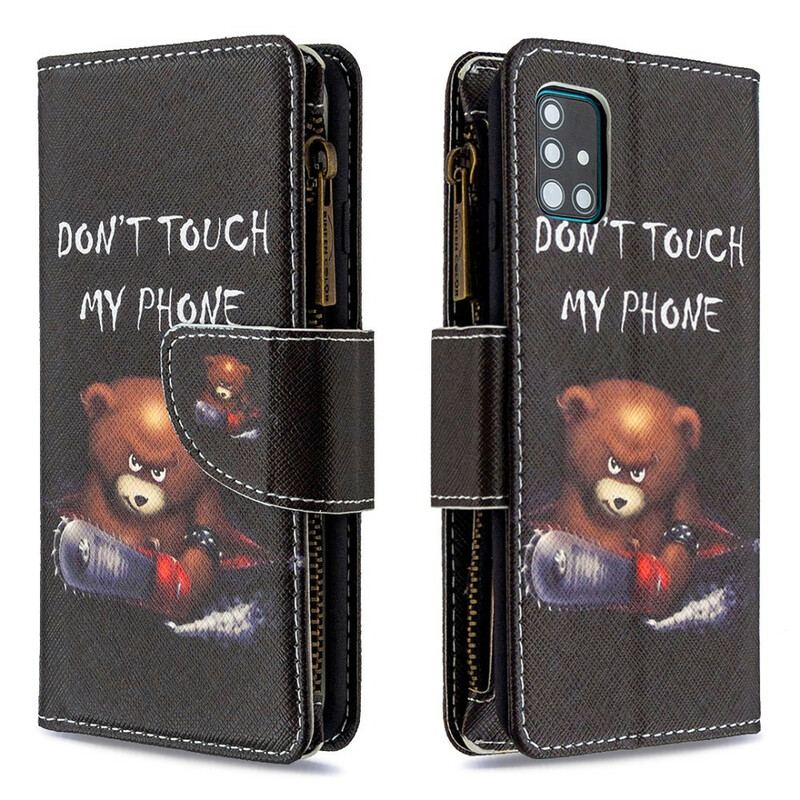 Capa Flip Para Samsung Galaxy A51 Urso De Bolso Com Zíper