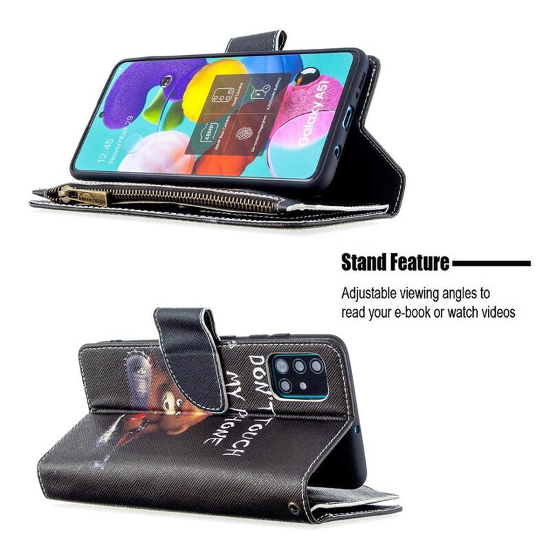 Capa Flip Para Samsung Galaxy A51 Urso De Bolso Com Zíper