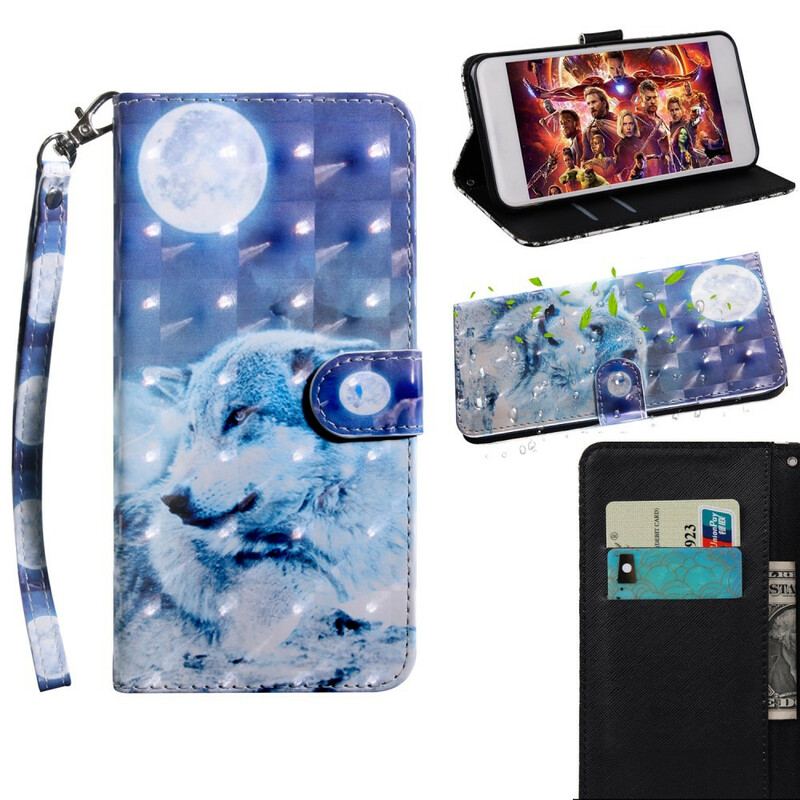 Capa Folio Para Samsung Galaxy A51 Lobo Ao Luar