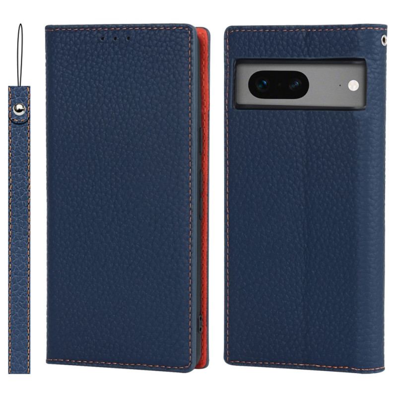 Capa De Celular Para Google Pixel 7A De Cordão Flip Correia De Couro Litchi Genuíno