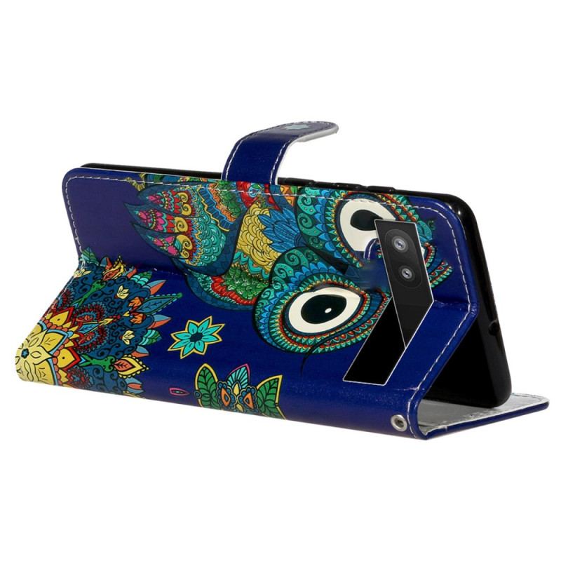 Capa De Couro Para Google Pixel 7A De Cordão Corujas Coloridas