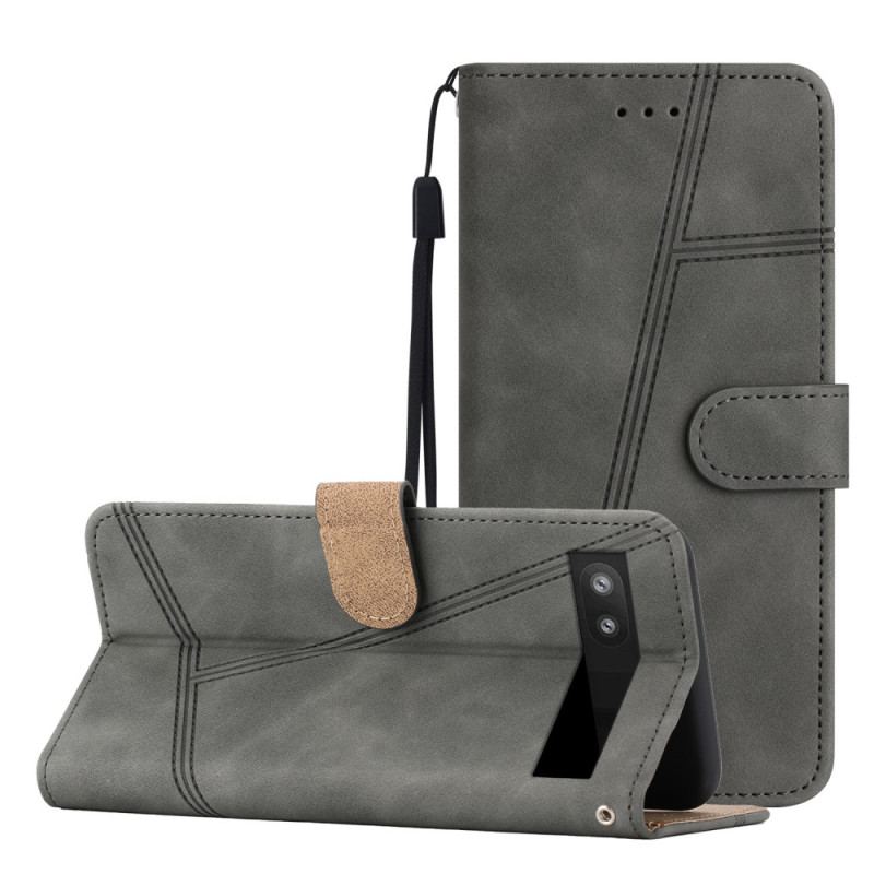 Capa De Couro Para Google Pixel 7A De Cordão Estilo De Couro Geométrico Com Tiras