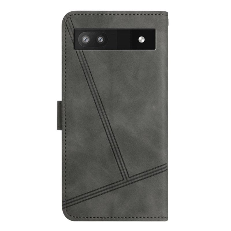 Capa De Couro Para Google Pixel 7A De Cordão Estilo De Couro Geométrico Com Tiras