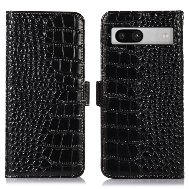 Capa De Couro Para Google Pixel 7A Rfid Estilo Crocodilo