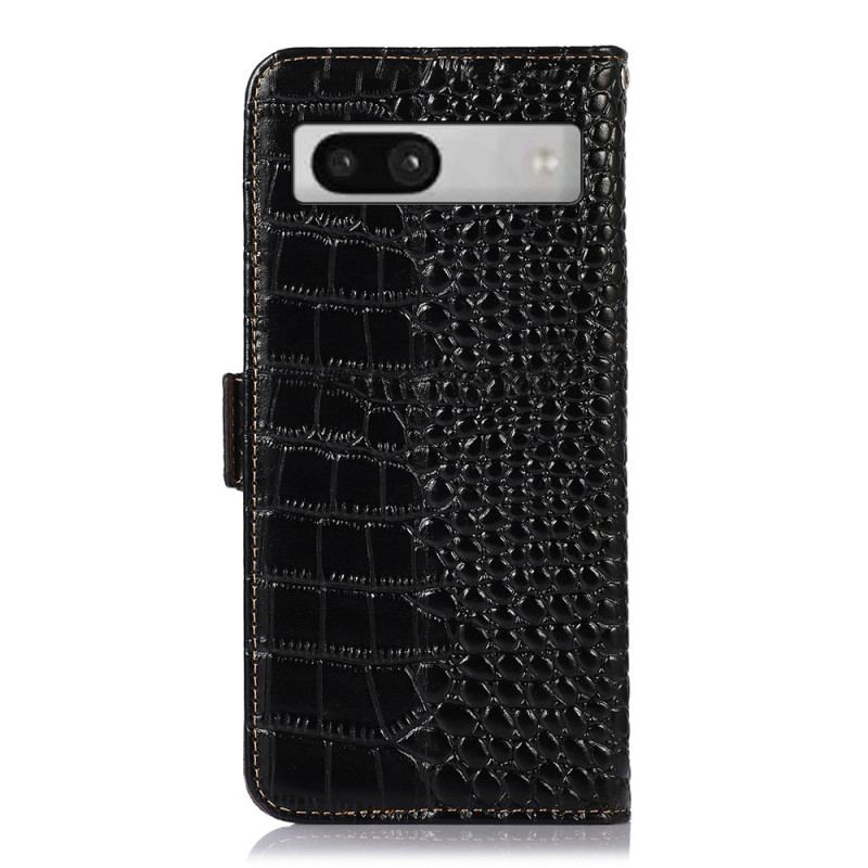 Capa De Couro Para Google Pixel 7A Rfid Estilo Crocodilo