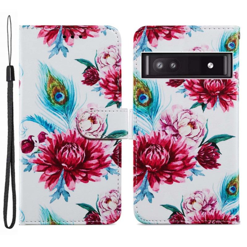 Capa Em Pele Para Google Pixel 7A Floral