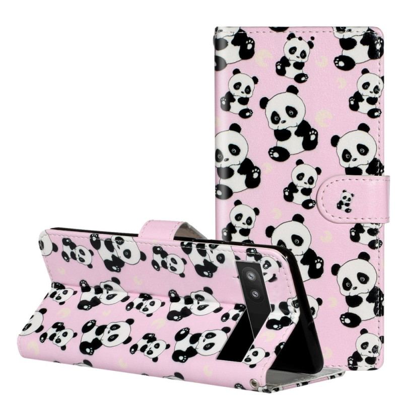 Capa Flip Para Google Pixel 7A De Cordão Tangas Pandas