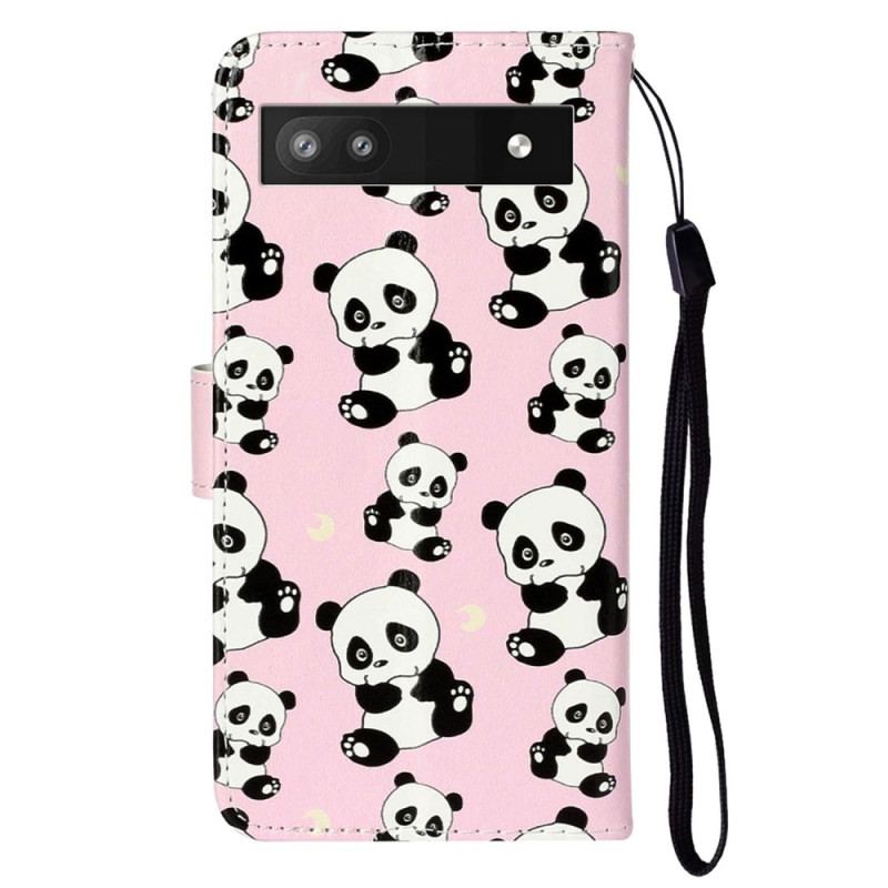 Capa Flip Para Google Pixel 7A De Cordão Tangas Pandas