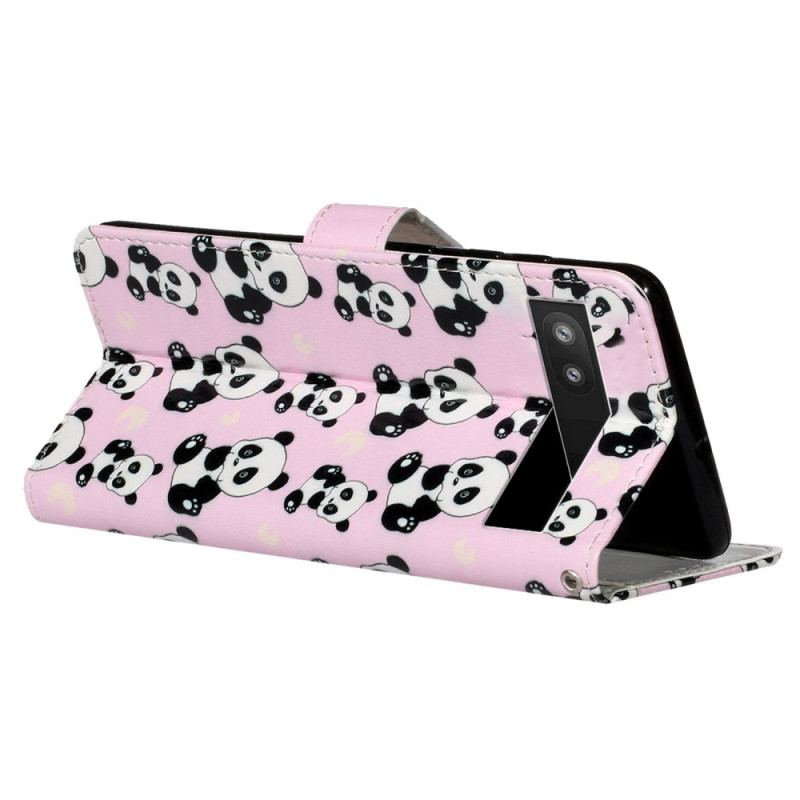 Capa Flip Para Google Pixel 7A De Cordão Tangas Pandas