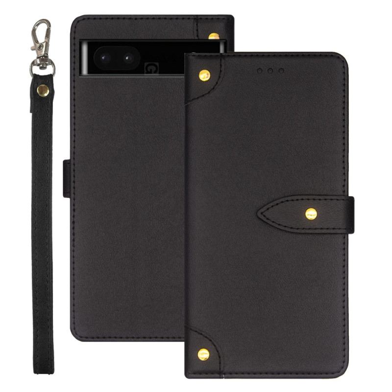 Capa Flip Para Google Pixel 7A Rebites E Cinta Idewei