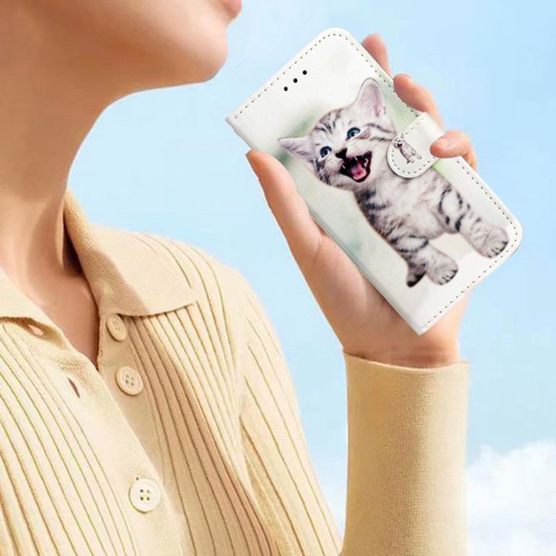Capa Folio Para Google Pixel 7A De Cordão Gatinho Com Alça