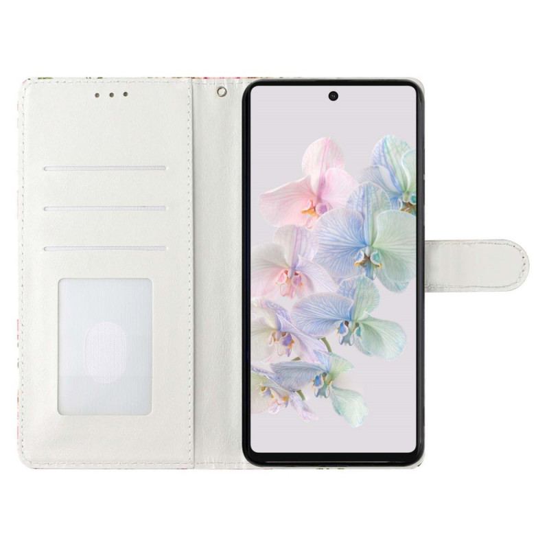 Capa Folio Para Google Pixel 7A De Cordão Óculos De Gato Com Tiras
