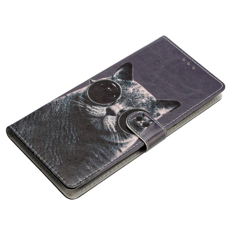 Capa Folio Para Google Pixel 7A De Cordão Óculos De Gato Com Tiras