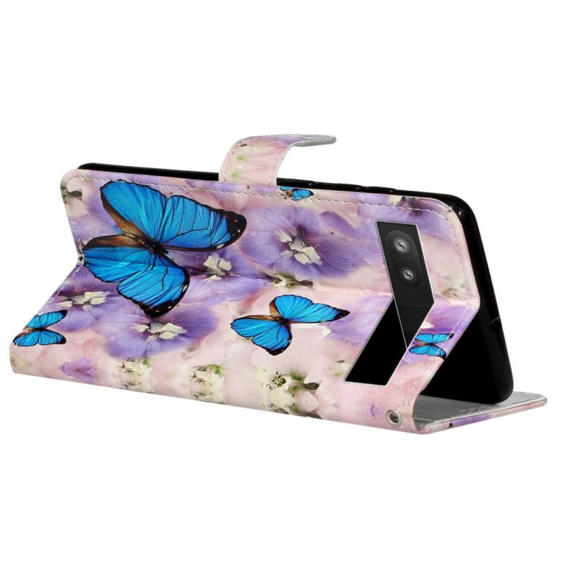 Capa Folio Para Google Pixel 7A De Cordão Tanga Borboletas Coloridas