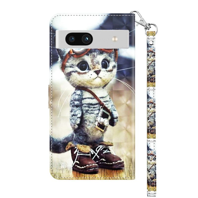 Capa Folio Para Google Pixel 7A De Cordão Viajante Engraçado Com Alça