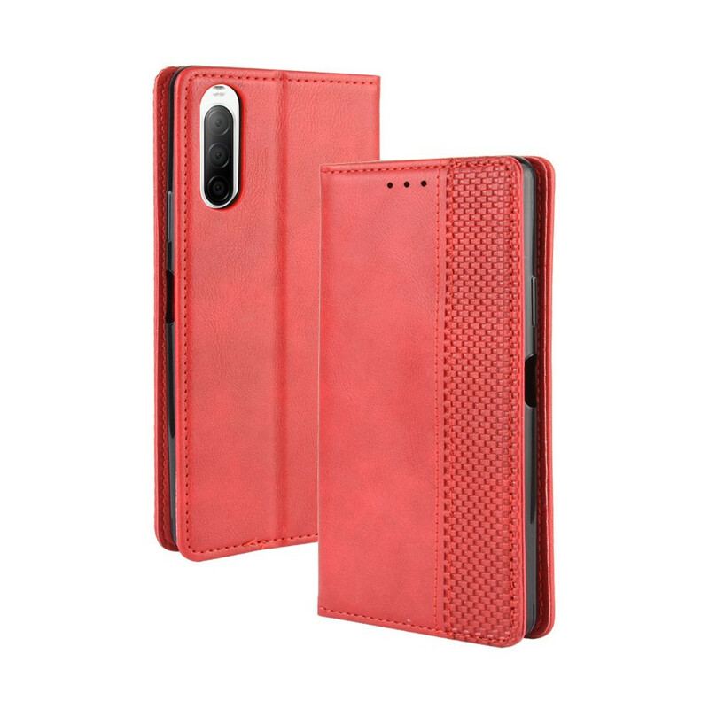 Capa De Celular Para Sony Xperia 10 II Flip Efeito Couro Vintage Estilizado